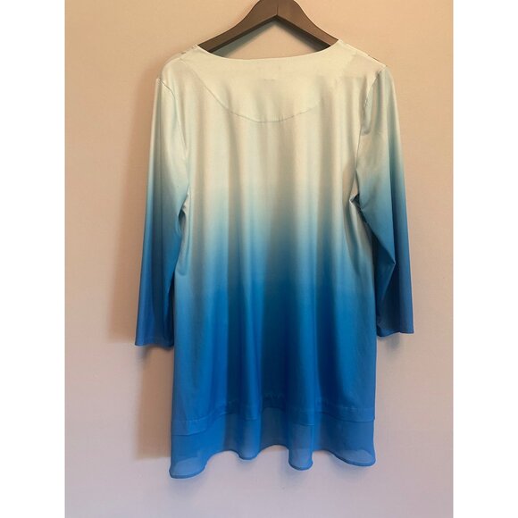 JM Collection Delight Ocean Turquoise Layered Tunic Floral Size M - Picture 2 of 6